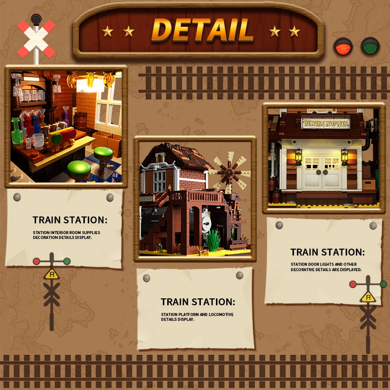 3885PCS Western Train Station Building Blocks Model Toys MOC Street View Assembly Bricks Desktop Decoration DIY Toys For Gifts