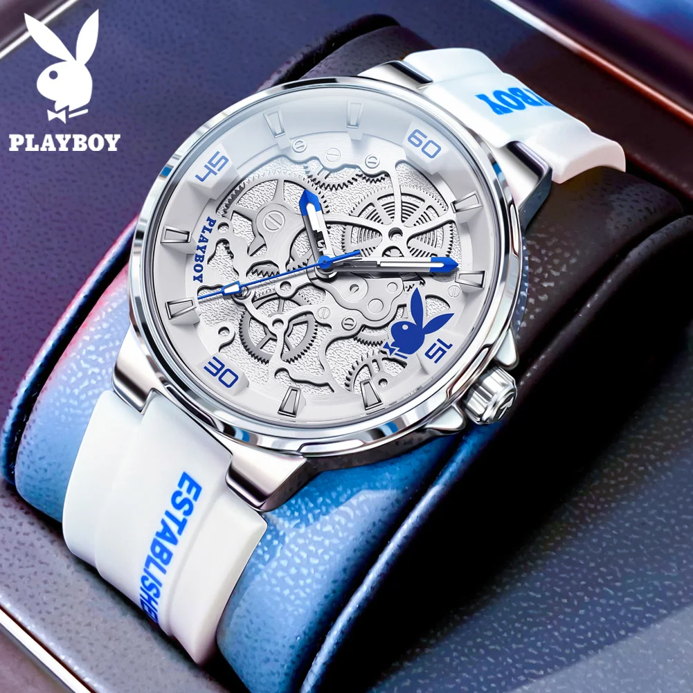 

PLAYBOY 3052 Мужские оригинальные часы с кварцевым механизмом, светящиеся, водонепроницаемые до 30 м, модный силиконовый ремешок, уникальные часы для мужчин