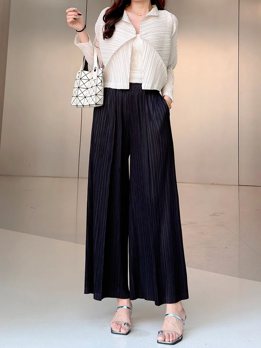 

Miyake Pleated Solid Colour Pants 2025 Summer New Casual and Versatile Temperament Commuter Wide-leg Pants