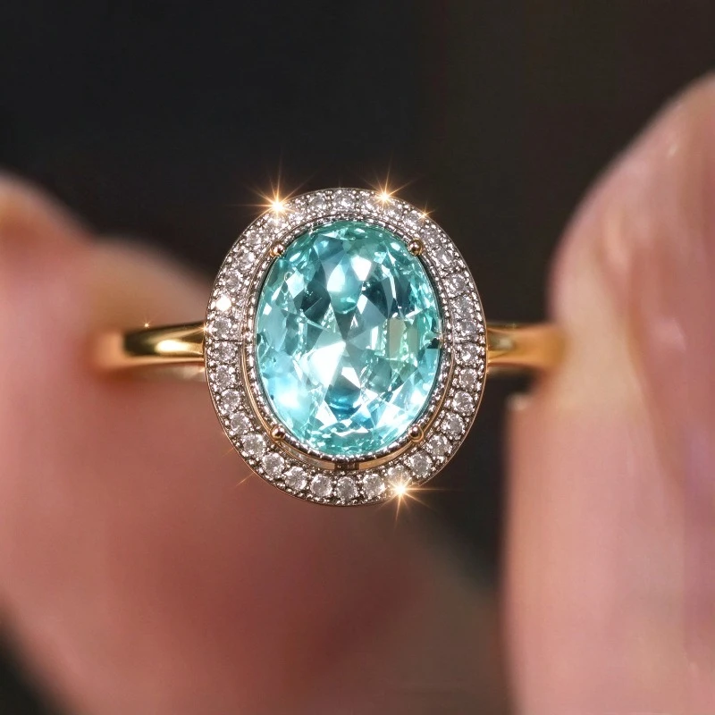 Women's Fashion Sparkling Oval Blue Synthetic Zirconia Promise Ring Luxury Minimalist Style Festival Banquet Jewelry Accessories