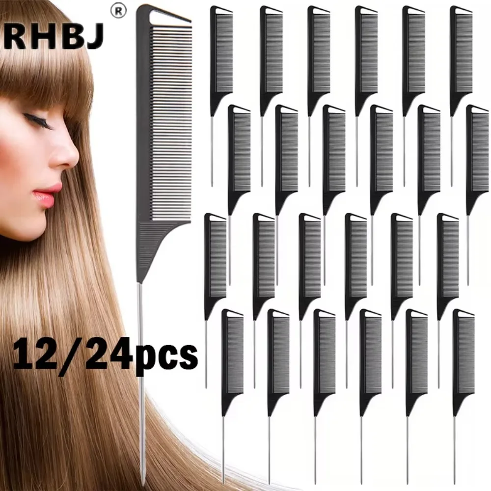 

6/12/24Pcs Professional Hair Comb Heat Resistant Medium Cutting Carbon Comb Salon Antistatic Barber Styling Brush Tools