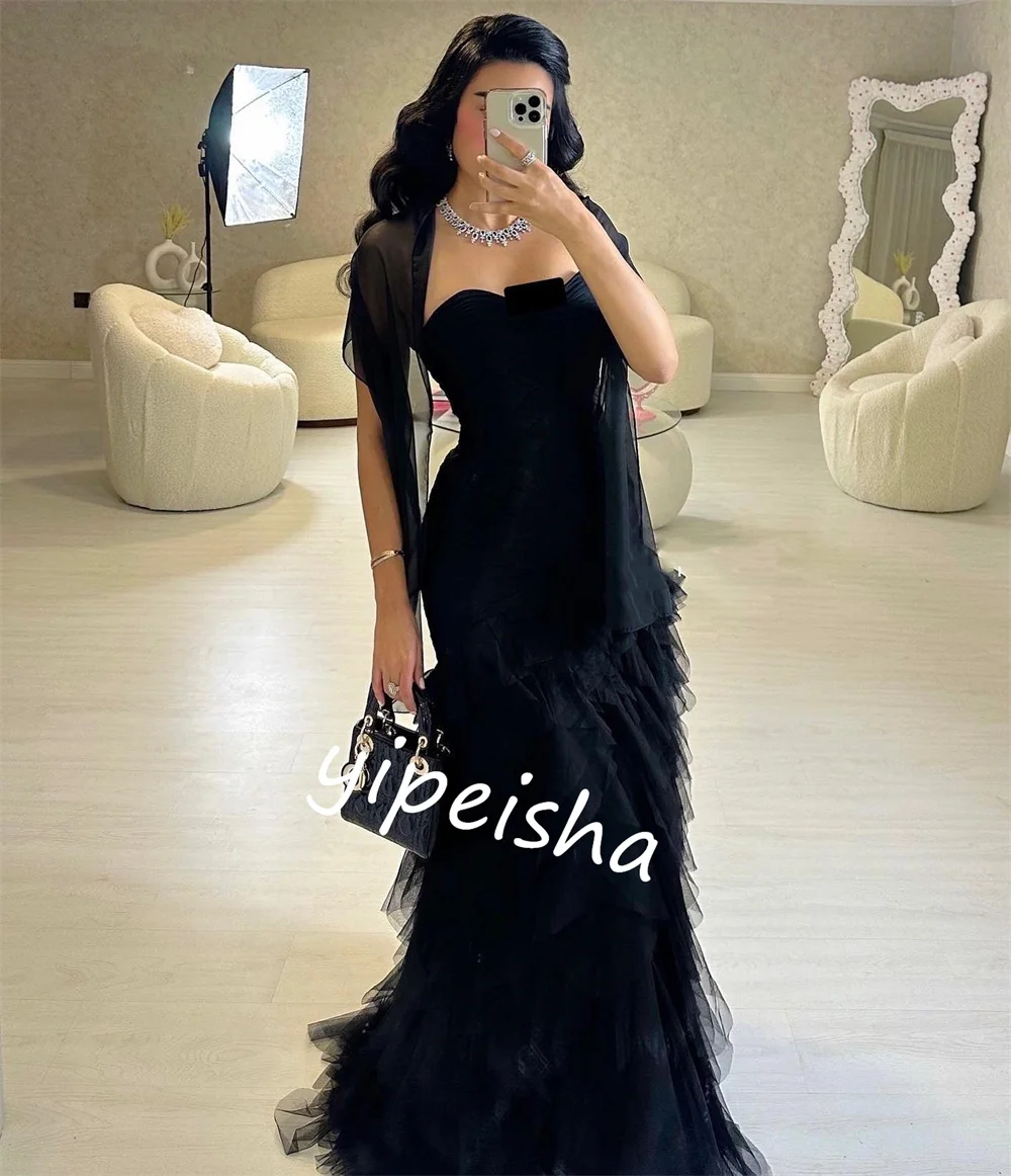 Customized      Tulle Tiered Homecoming Mermaid Strapless Bespoke Occasion Gown Long es  Casual