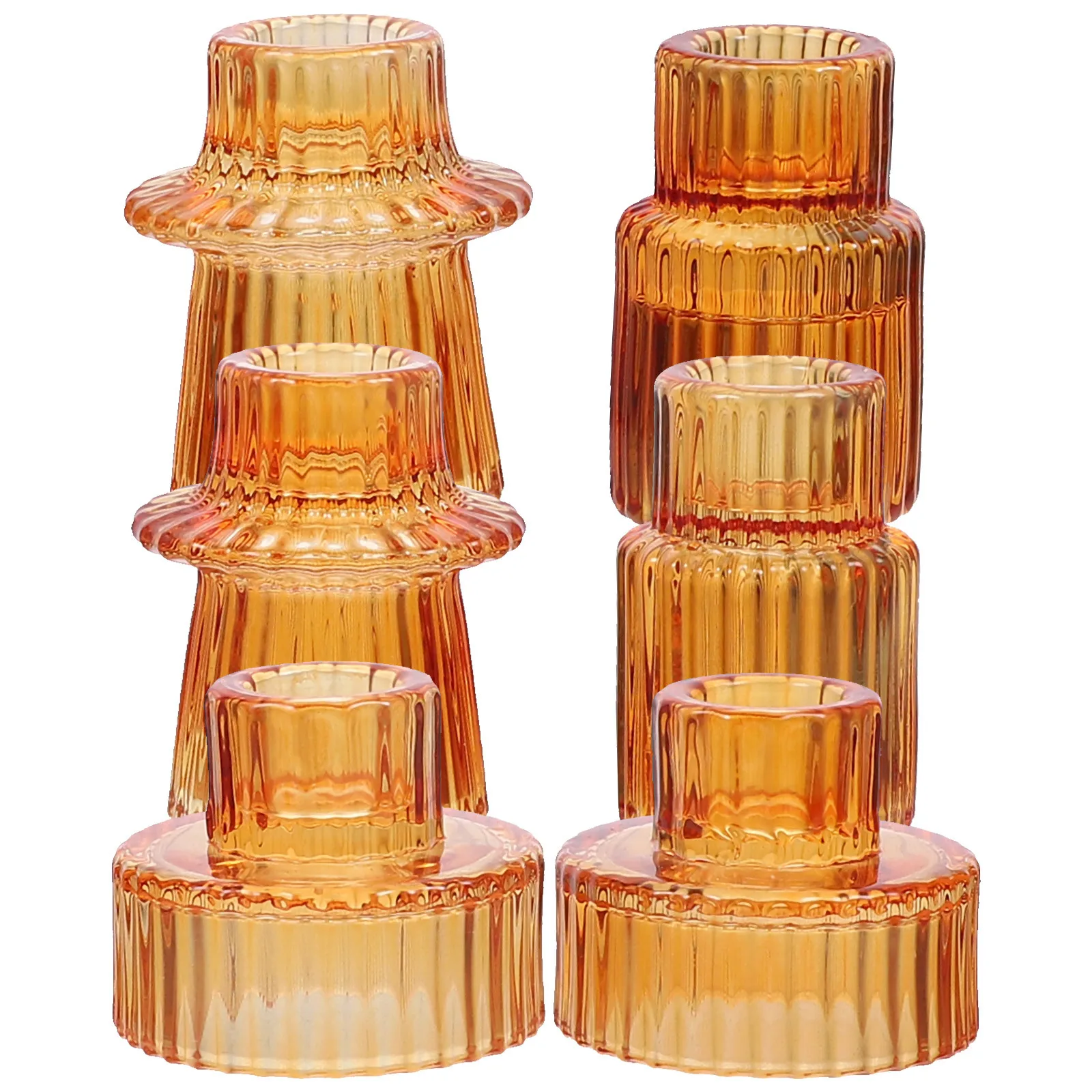 

6Pcs Glass Holders Vintage Style Pillar Candlestick Decorative Table Centerpieces for Home Party