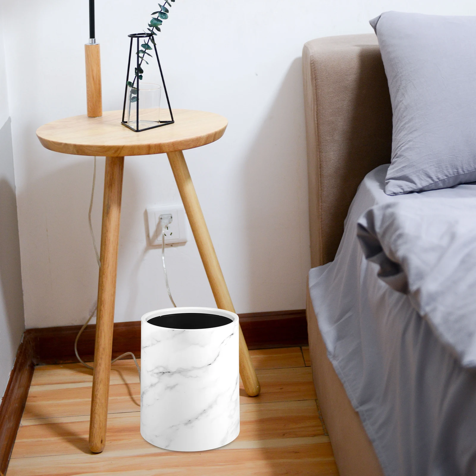 

Marble Trash Can Waste Bin Paper Basket Container Round Small Large Capacity Home Kitchen Bedroom Office Bathroom Decor Modern