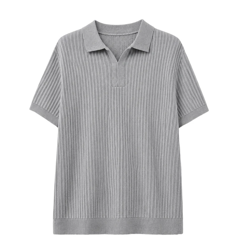 Men's Knit Short Sleeve Summer Casual Polo Shirt Solid Color T-shirt Top