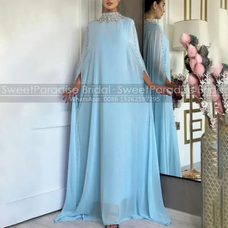 Arabic Kaftan Women Mother of the Bride Dresses A Line Beaded Sequins High Neck Customized Chiffon Long Evening Dress Party