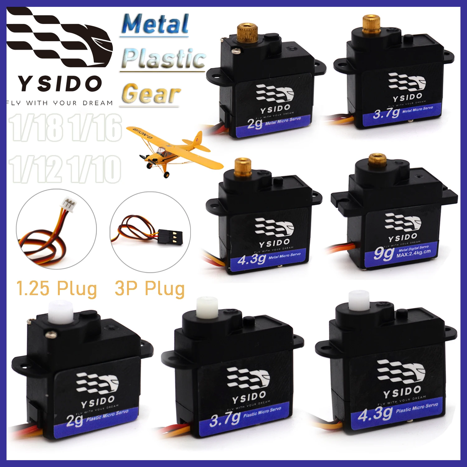 RC Micro Servo 2g/3.7g/4.3g/9g Servo 1.25/2.0mm Dupont Plug for 1/18 1/16 1/12 1/10 RC Mini Drone Aircraft Fixed-Wing Helicopter