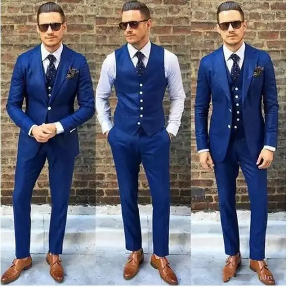 

Men Designer Royal Blu Three Piece Suit Silm Tuxedos Tailcoat Groom Wear for Weddings(Jacket+Vest+Pants)