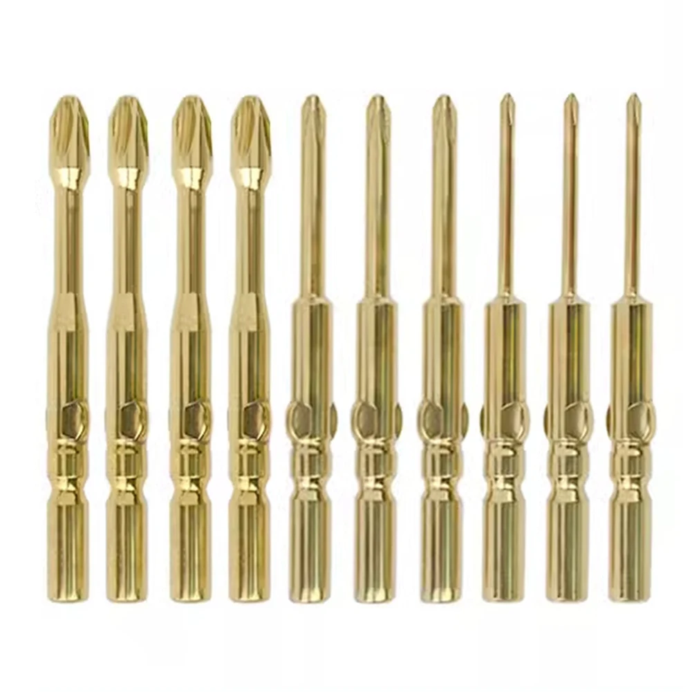 

5mm Shank Bits Magnetic Screwdriver Bits For Home Repair 60mm Length Gold Color High Hardness 60HRC For Home Appliances