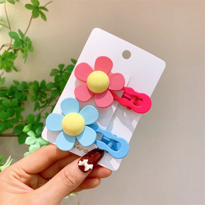 2pc Korean Cute Flower Colorful Hairpin Hair Claw Clips Grips for Girls Women Kids Child Hair Party Accessories Crab Headband