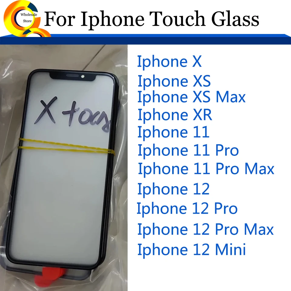 10Pcs\\Lot For iPhone X XR XS 11 12 Pro Max Mini Touch Screen Front Outer Glass With Laminated OCA Replacement