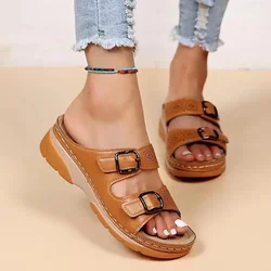 Womens Slippers Summer Shoes Comfort Double Buckle Wedge Ladies Sandals Plus Size Platform Women Casual Slippers Open Toezapatos