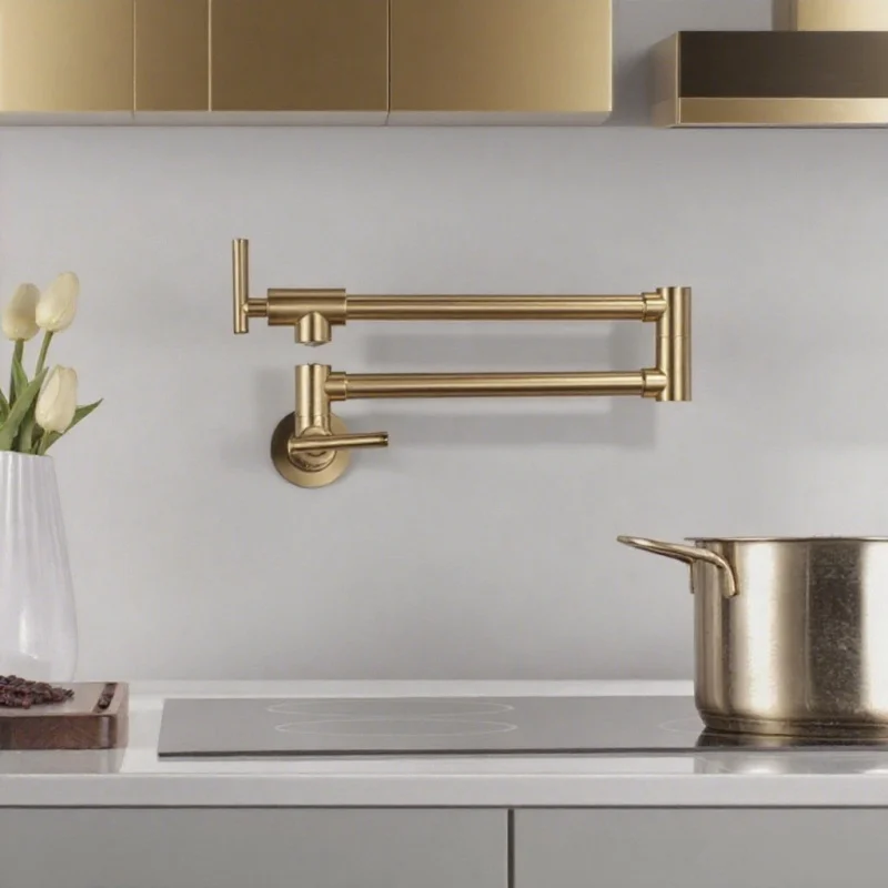 

Brushed Gold Kitchen Faucet Solid Brass Crane For Kitchen Wall Mounted Sink Mixer Foldable Nickel Brushed Kitchen Tap