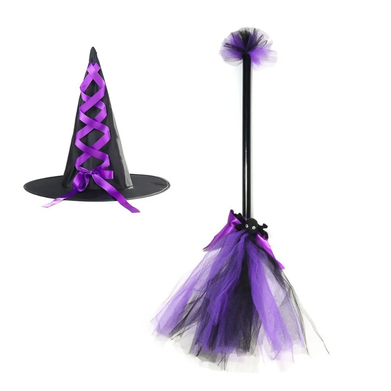 

Girls Halloween Witch Costume Set with Hat & Broomstick Kids Cosplay Toddler Fancy Dress Up Party Role Play Outfit