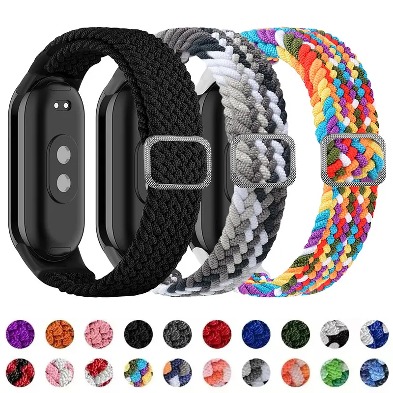 

Braided Strap for Xiaomi Mi Band 8 Elastic Nylon Solo Loop Adjustable Watchbands Nylon Correa Bracelet for Miband 4 3 5 6 7 8