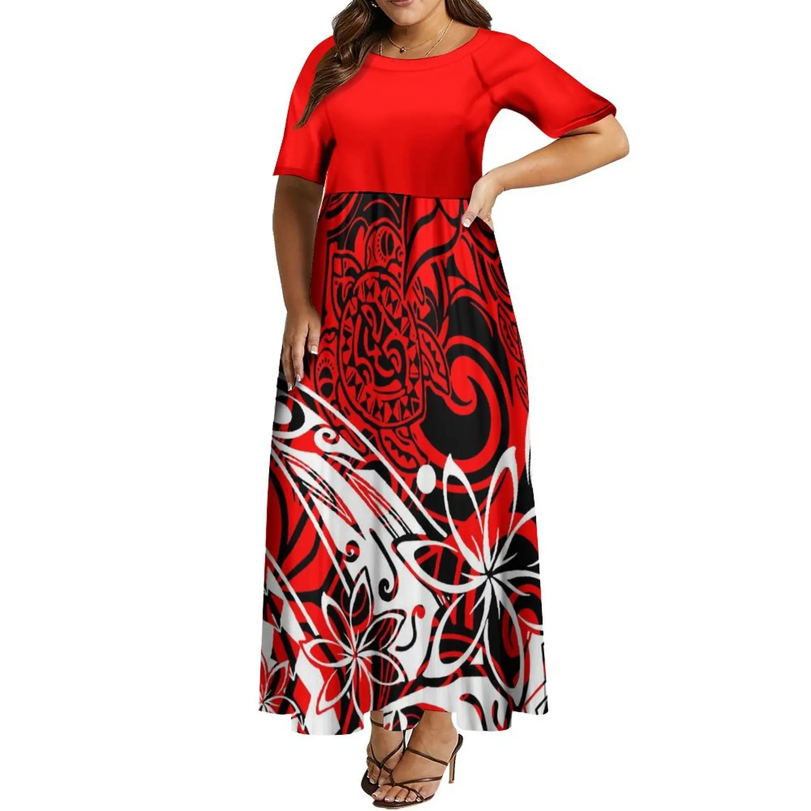 Couples Dress Party Travel Clothing 2024 New Polynesian Print Custom Women'S Crew-Neck Dress Long Skirt And Men'S Shirt