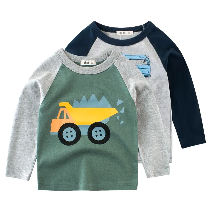 

2024 Autumn New Cartoon Car T-shirt for Boys Children's Clothing Casual Long Sleeve Cotton Tops Tees Shirt Kids Clothes 2-9Y