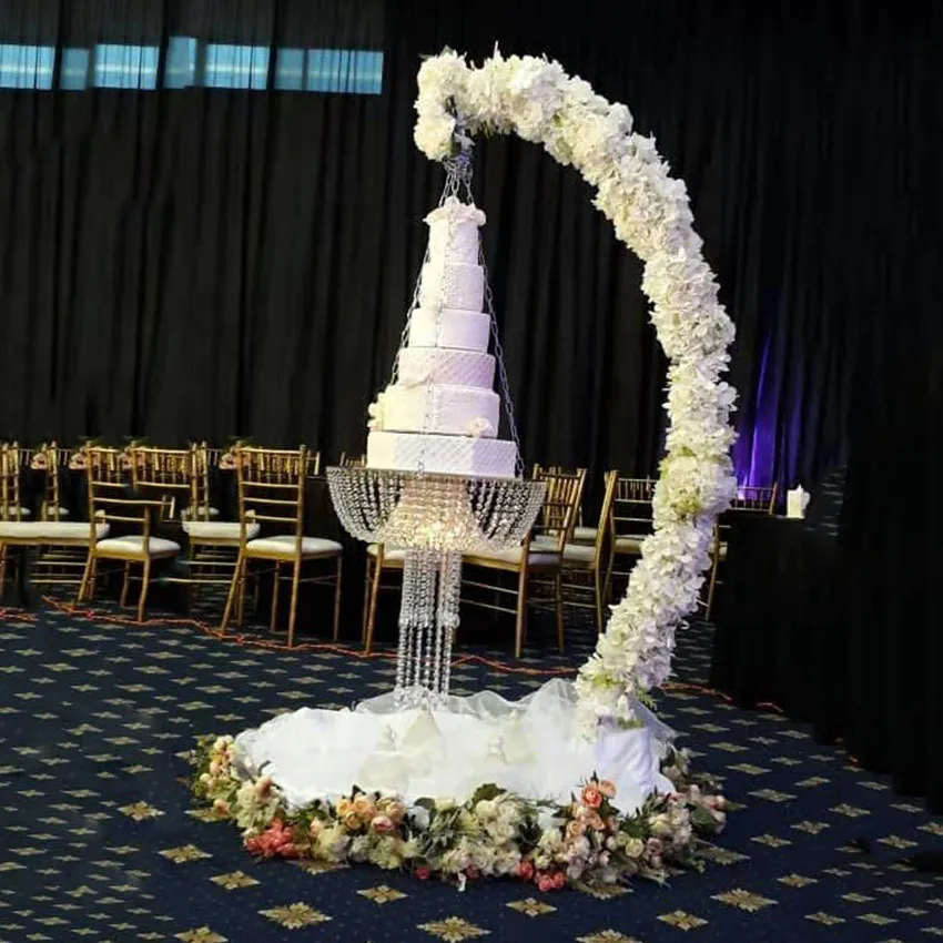 Suspended Cake Swing for Wedding, Moon Arch, Hanging Flower Holder, Crystal Chandeliers, Cupcake Stand, Birthday Party Dessert