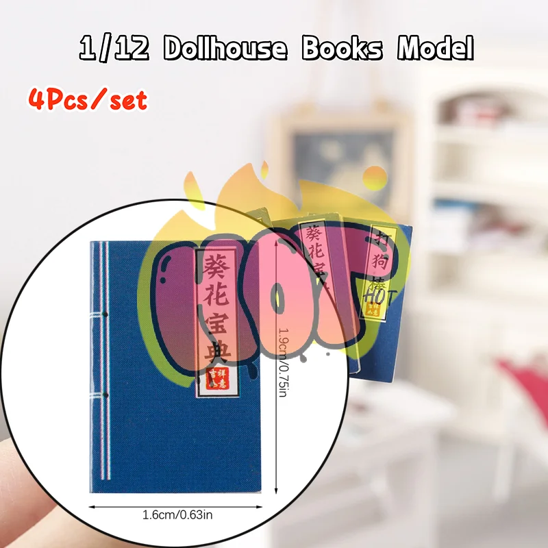 4Pcs/set 1:12 Dollhouse Miniature Books Model Dollhouse Study Room Decoration Toys Micro Scene Ornaments Photo Props