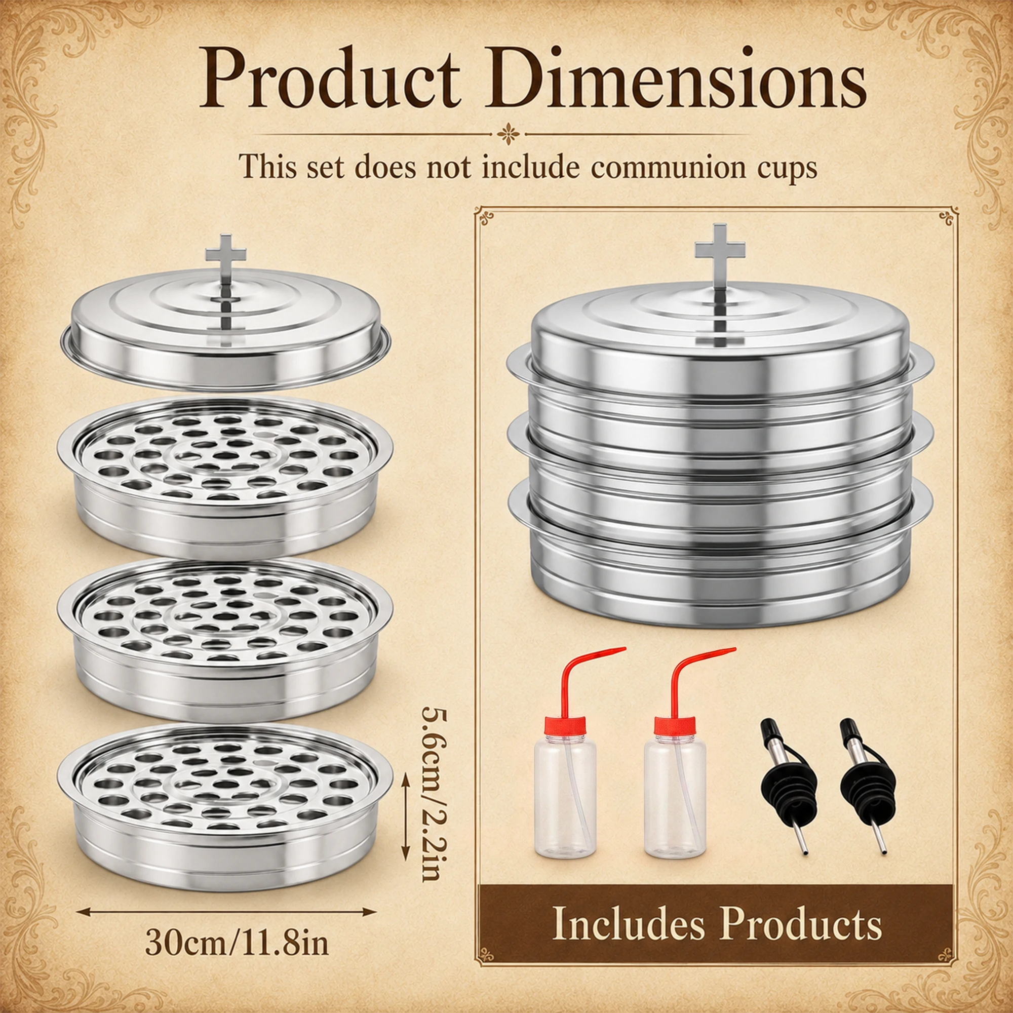 Communion Tray Set 3 Pack Holy Communion Trays with Lid and Cups Filler Stainless Steel Stackable Church Communion Ware, Removable 40 Holes Insert Dishwasher Safe Communion Supplies for Churches Chapel Baptism Wedding Sunday Services