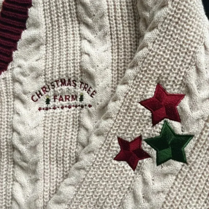 Christmas Cardigan Women New Year Gift Winter Soft Knitted Cardigans with Star Embroidery for Holiday Christmas Tree Sweater Top
