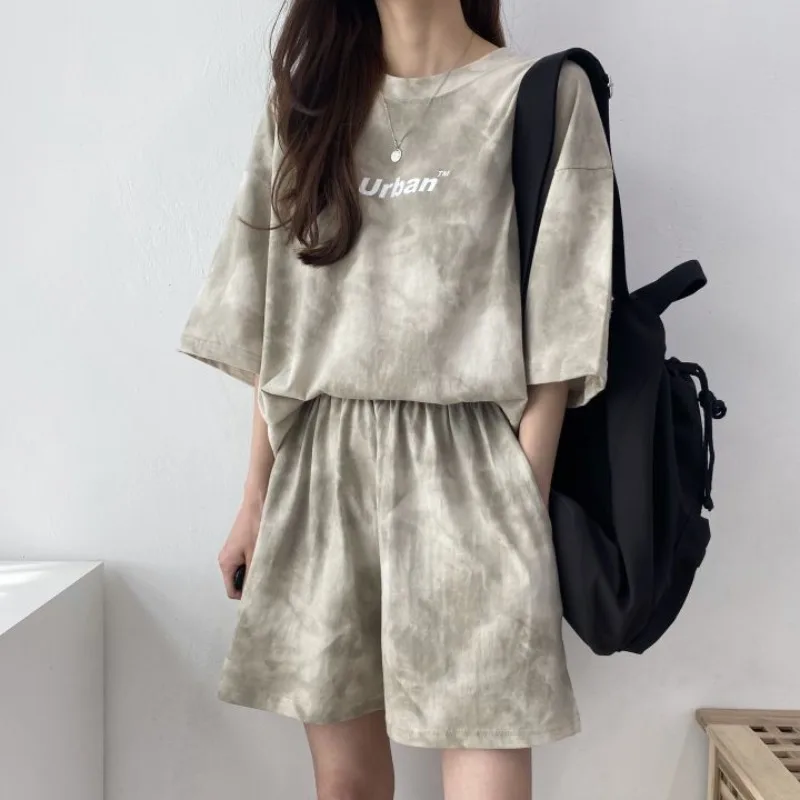 2026 Women T-Shirt Shorts Suit Set Casual Tie Dye Loose Tshirt Wide Leg Middle Shorts With Pockets Female Soft Summer Shorts Set view 5