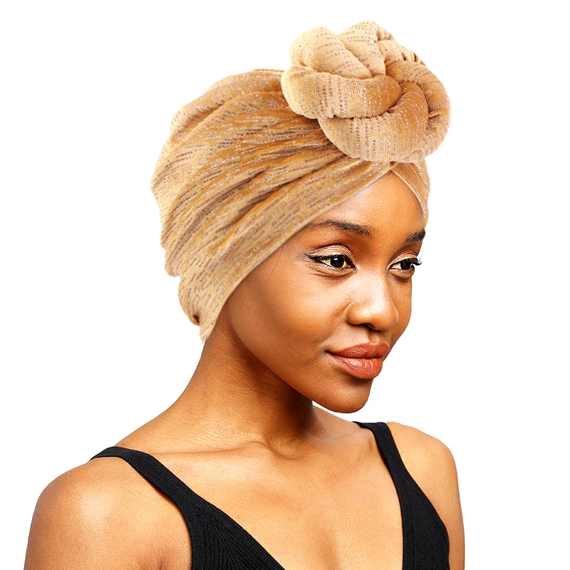 New Women Velvet Cable Knotted Turban Head Wrap Muslim Hats Soft Stretch Cap Female Bandana Headband Hijabs Head Wrap Warm Caps