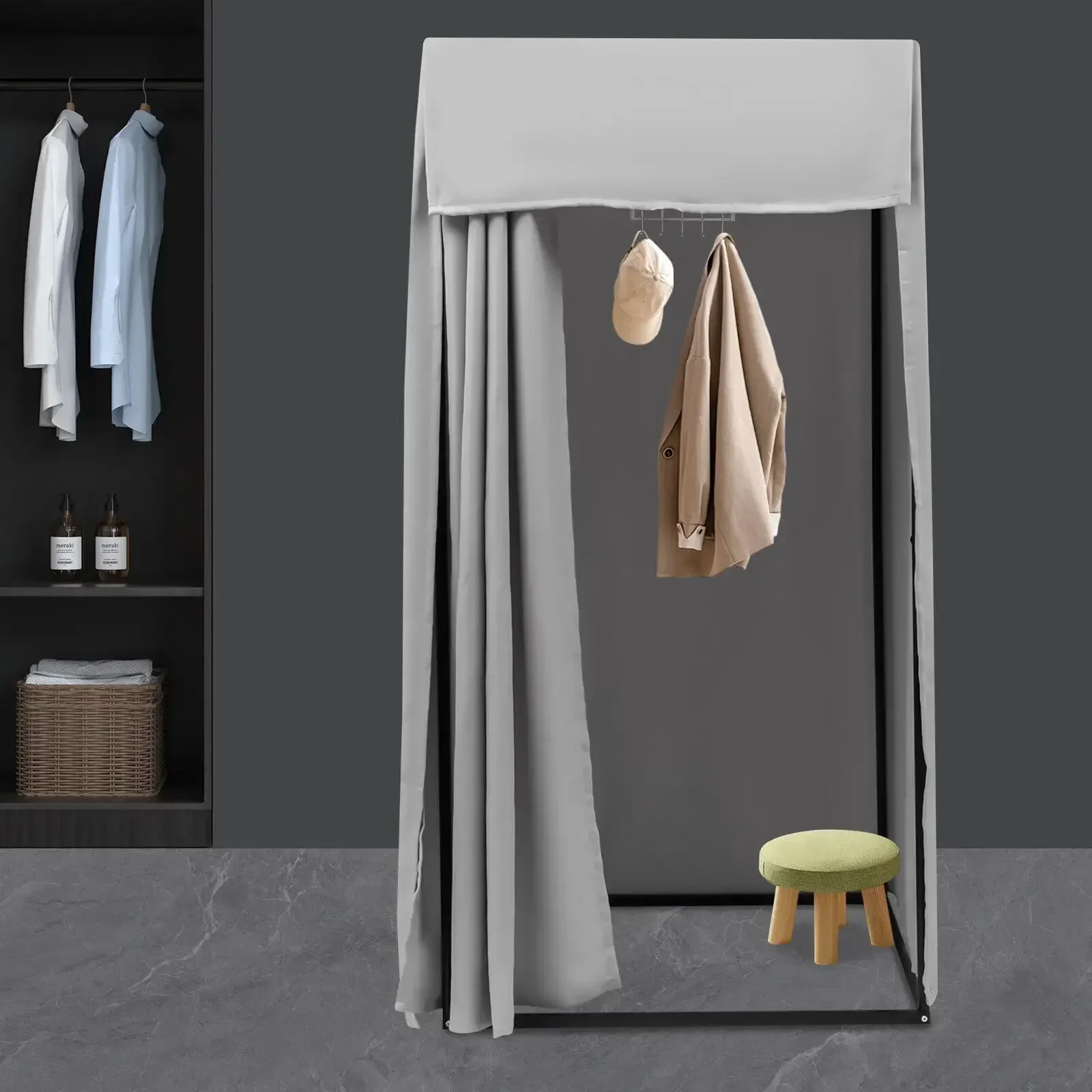 Clothing Store Fitting Changing Dressing Room Frame with Curtain Hook Grey