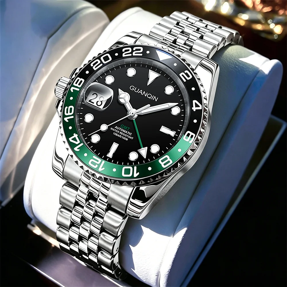 GUANQIN Top Brand Men's Watches Luxury Fashion Fine Steel Sapphire Mirror Original Automatic Mechanical Wristwatch Waterproof