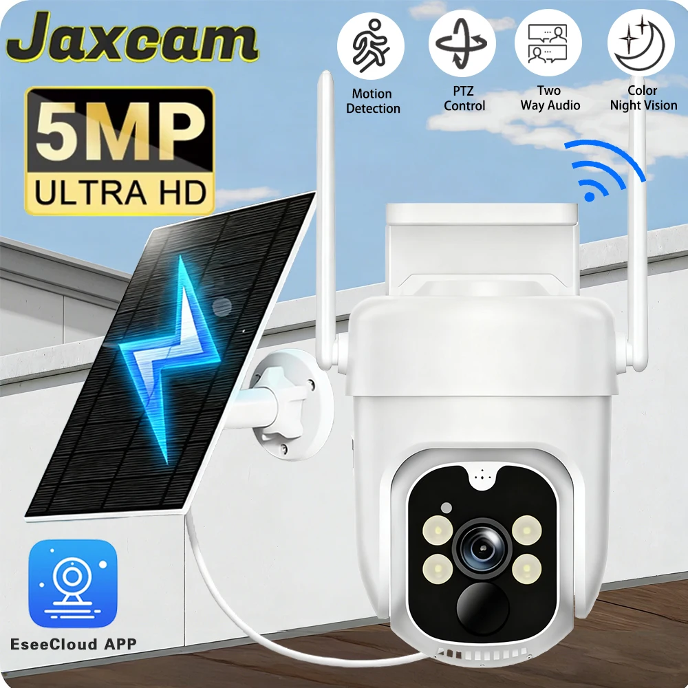 

EseeCloud APP 5MP HD Солнечная Wi-Fi камера для улицы со встроенным аккумулятором, 2K камера безопасности, беспроводное видеонаблюдение с солнечной панелью