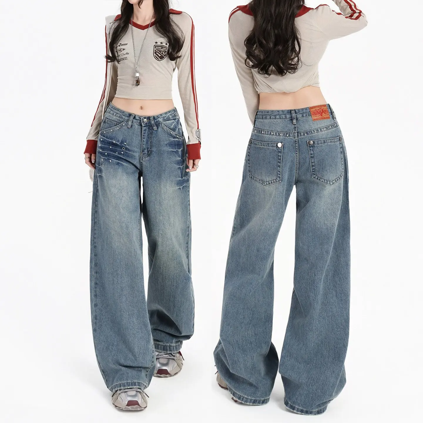 

High Waist Wide Leg Denim Jeans Women's Spring Trendy Retro Straight Floor-Length Pants Ladies Summer Wear Resistant Cotton S...