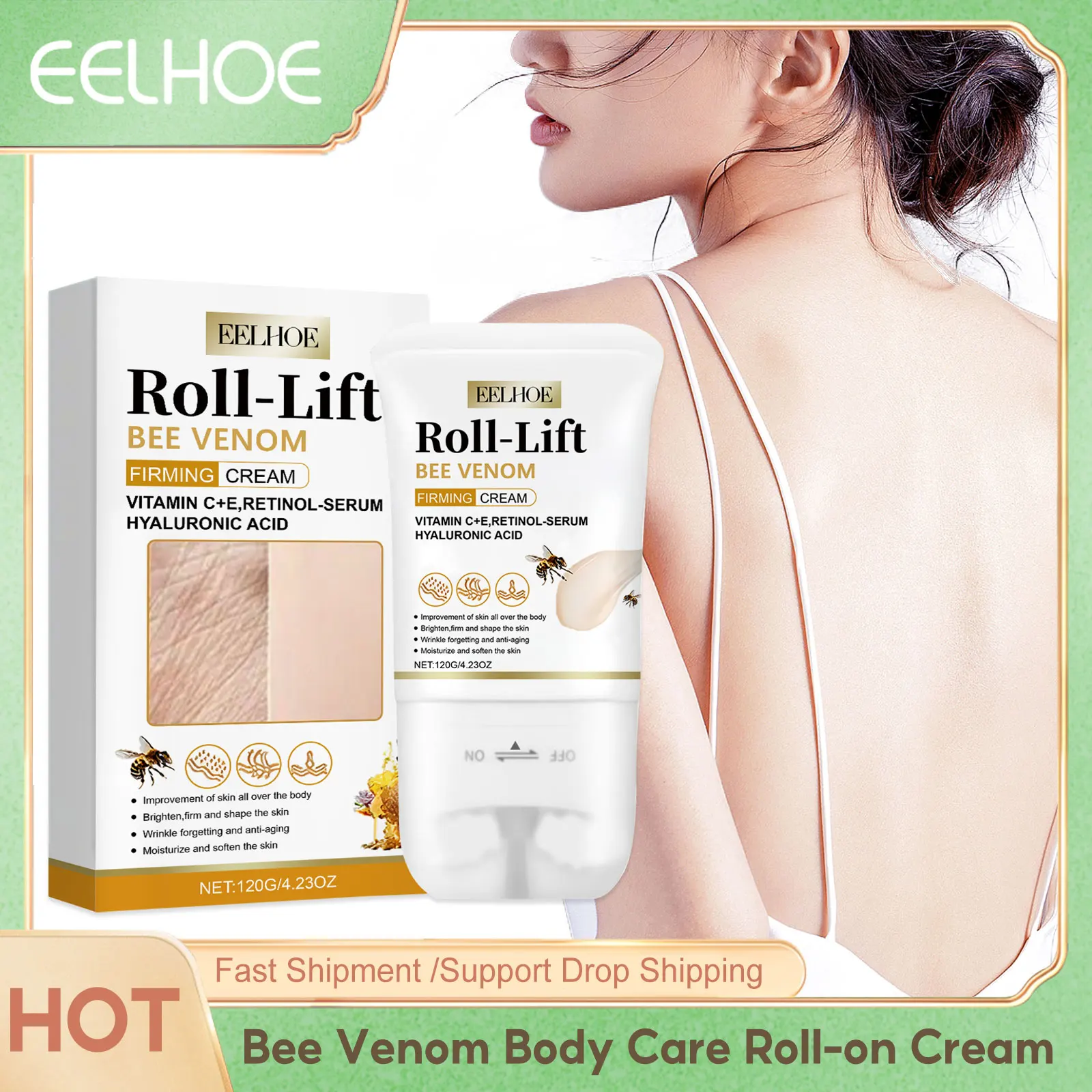 Bee Venom Body Cream Roller Softening Firming Skin Moisturizing Anti Dryness Even Skin Tone Retinol Hyaluronic Acid Body Lotion