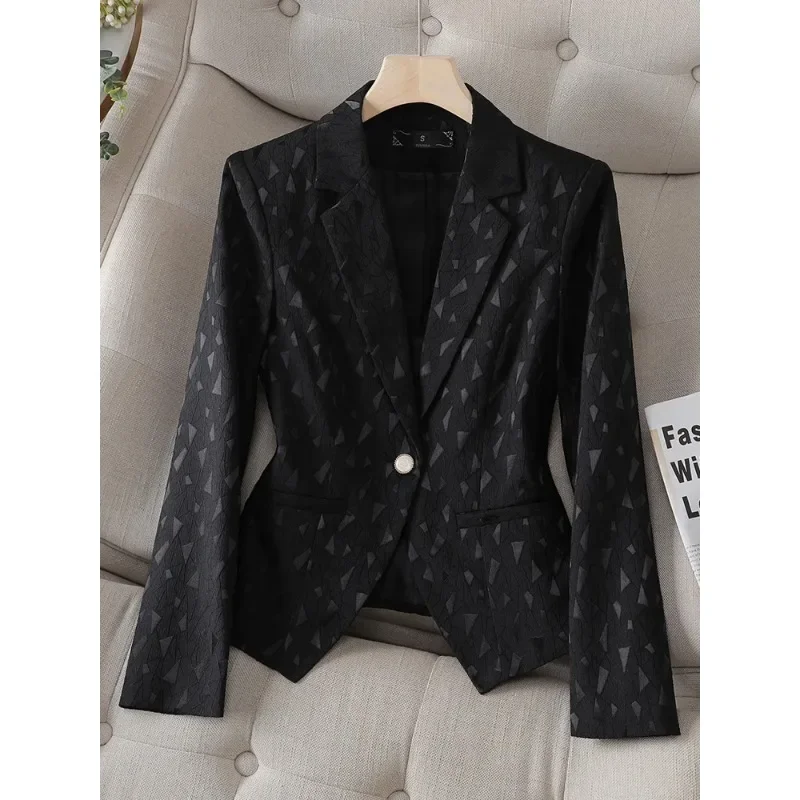 Blazer à carreaux à manches longues pour femmes, vêtements de travail d'affaires pour femmes, veste mince pour dames, noir, café, blanc, printemps, automne