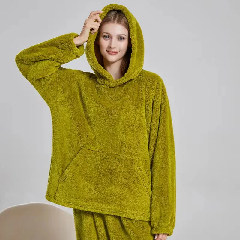 New Coral Fleece Pajamas Women\'s Clothing Autumn and Winter Plus Size Sleepwear The nightgown Thickened Plush Home Fur Pjama Set