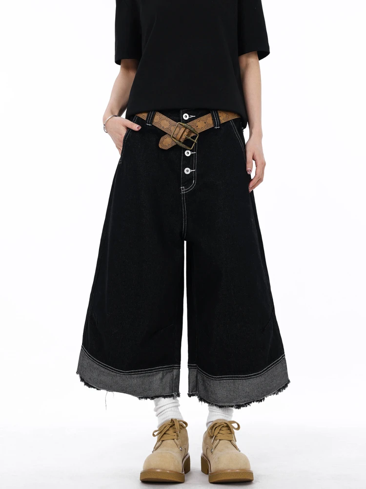 

Джинсовые брюки свободного кроя в стиле ретро в американском стиле High Street с прошитым подолом на семь футов, повседневные широкие брюки, модные