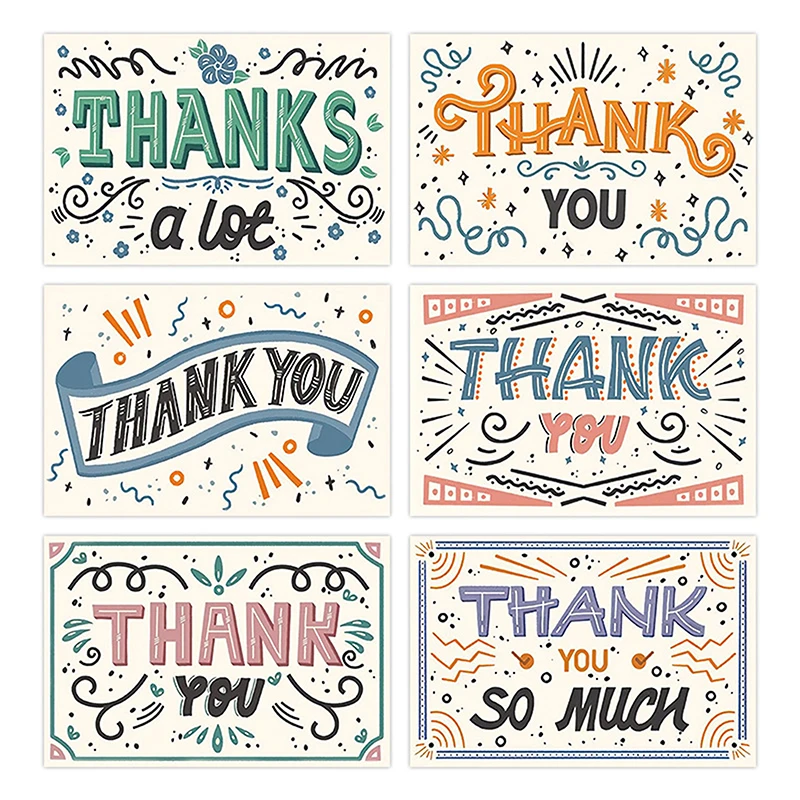 

50pcs/pack Colorful Retro Thank You Cards For Small Businesses Jewelry Package Gift Box Decoration Label Greeting Tag