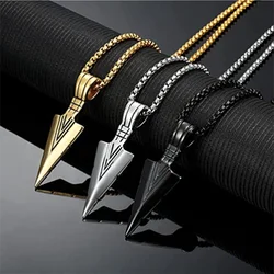 Fashion Men's Black Arrow Necklace Gold Plated Jewelry Triangular Arrow Pendant Necklaces for Men Hip Hop Paty Anniversary Gift