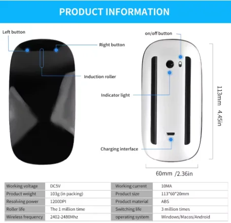 

Новая беспроводная Bluetooth-мышь Magic Computer Mouse, перезаряжаемая, сенсорная, тонкая, эргономичная, двухрежимная, бесшумная, для Apple Macbook Air