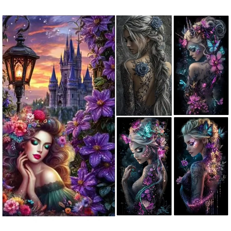 

5D Diamond Painting Fantasy Tatto Women and Flowers Butterfly Full Circle Square Mosaic Embroidery Rhinestone Cross Embroidery