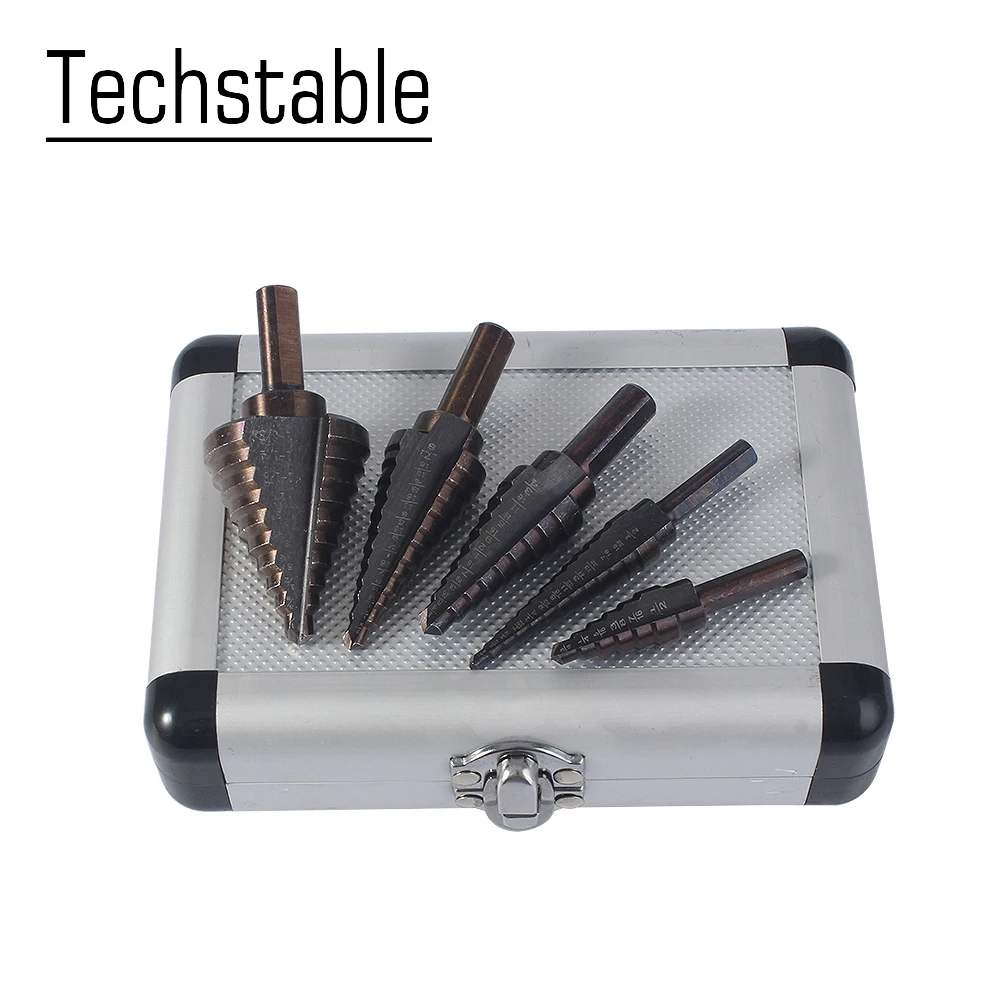 5pcs Metric/Inch Hss Cobalt Step Drill Bit Set Multiple Hole 50 Sizes with Aluminum Case