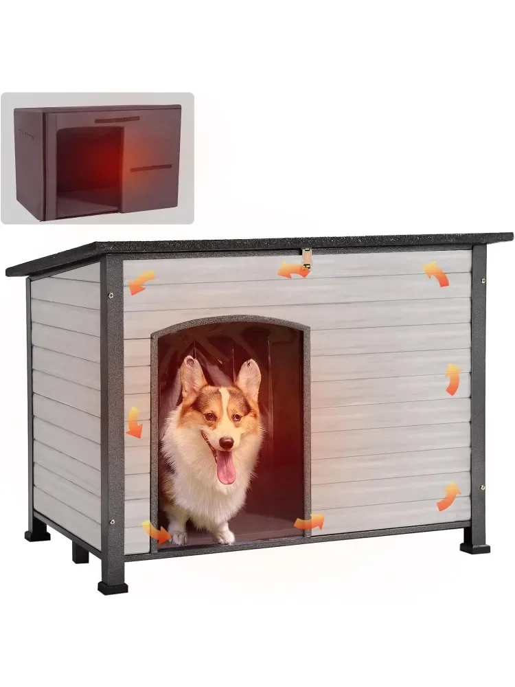 

29.4"D x 43.3"W x 33.4"H Dogs House, Dog House Insulated Outdoor Dog Kennel with Liner for Winter Large(Off-White)