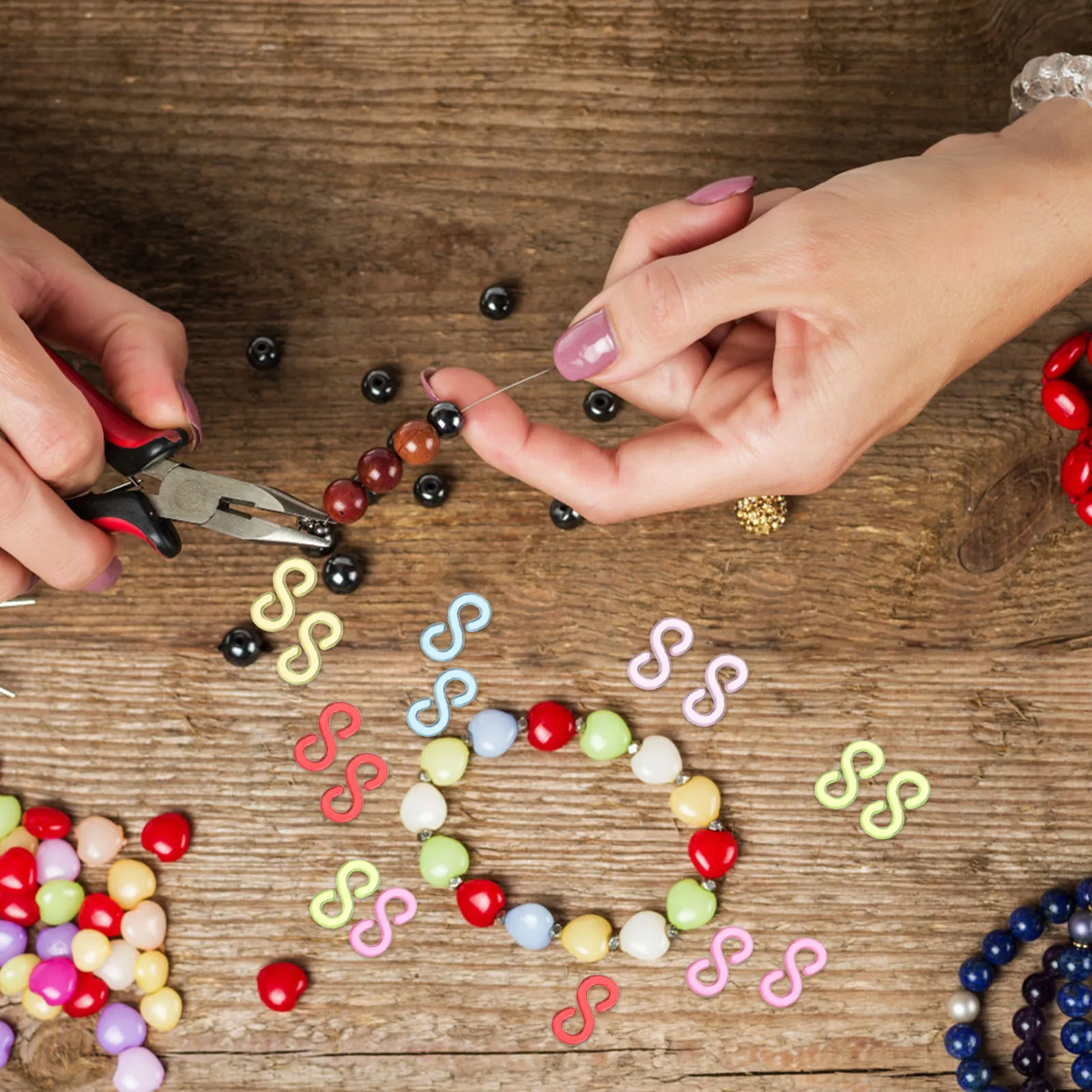 1000 Piezas Clips en S para Pulseras, Suministros para Hacer Pulseras, Clips de Goma para DIY, Pulseras, Collares, Anillos, Colgantes, Llaveros, Telar de Colores