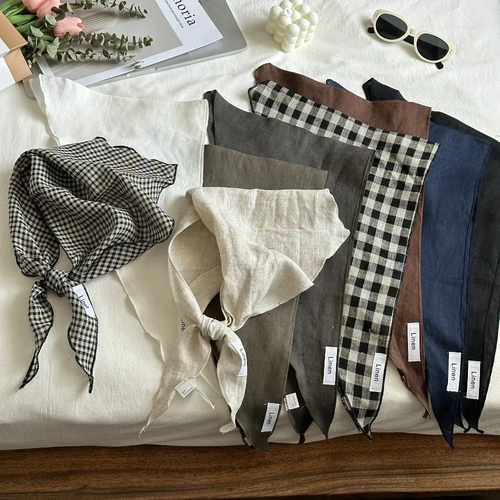 Mori Style Solid Color Linen Scarf Thin Fabric Comfortable Feel Headscarf Breathable Triangle Scarf Pastoral Style
