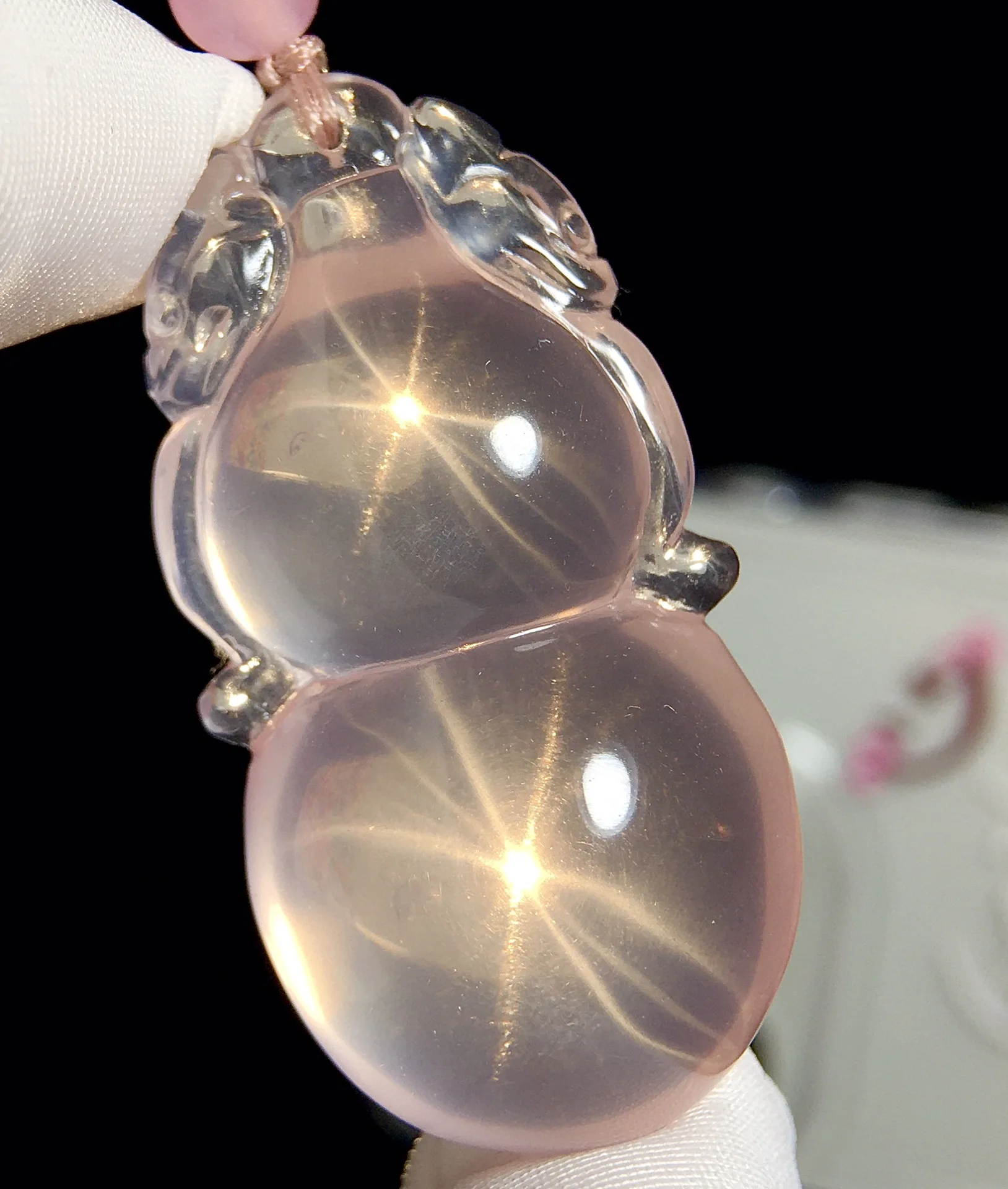 

Natural Rose Quartz Women Pendant Necklace Fox Rose Quartz Gourd 46/23.6/20.8mm Love Crystal Jewelry AAAAA