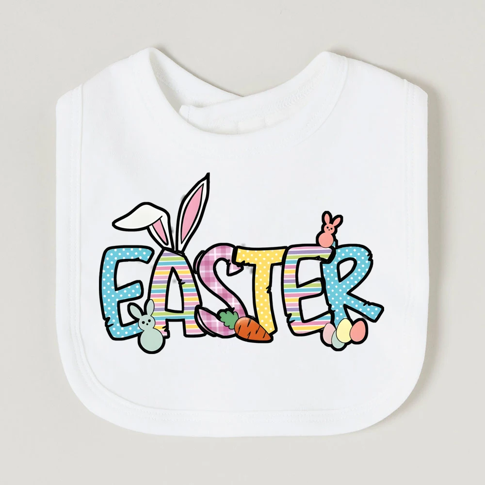 

Happy Easter Infant Saliva Towel Newborn Bunny Egg Pattern Print Bib Easter Day Printed Baby Cotton Bib Easter Best Gift
