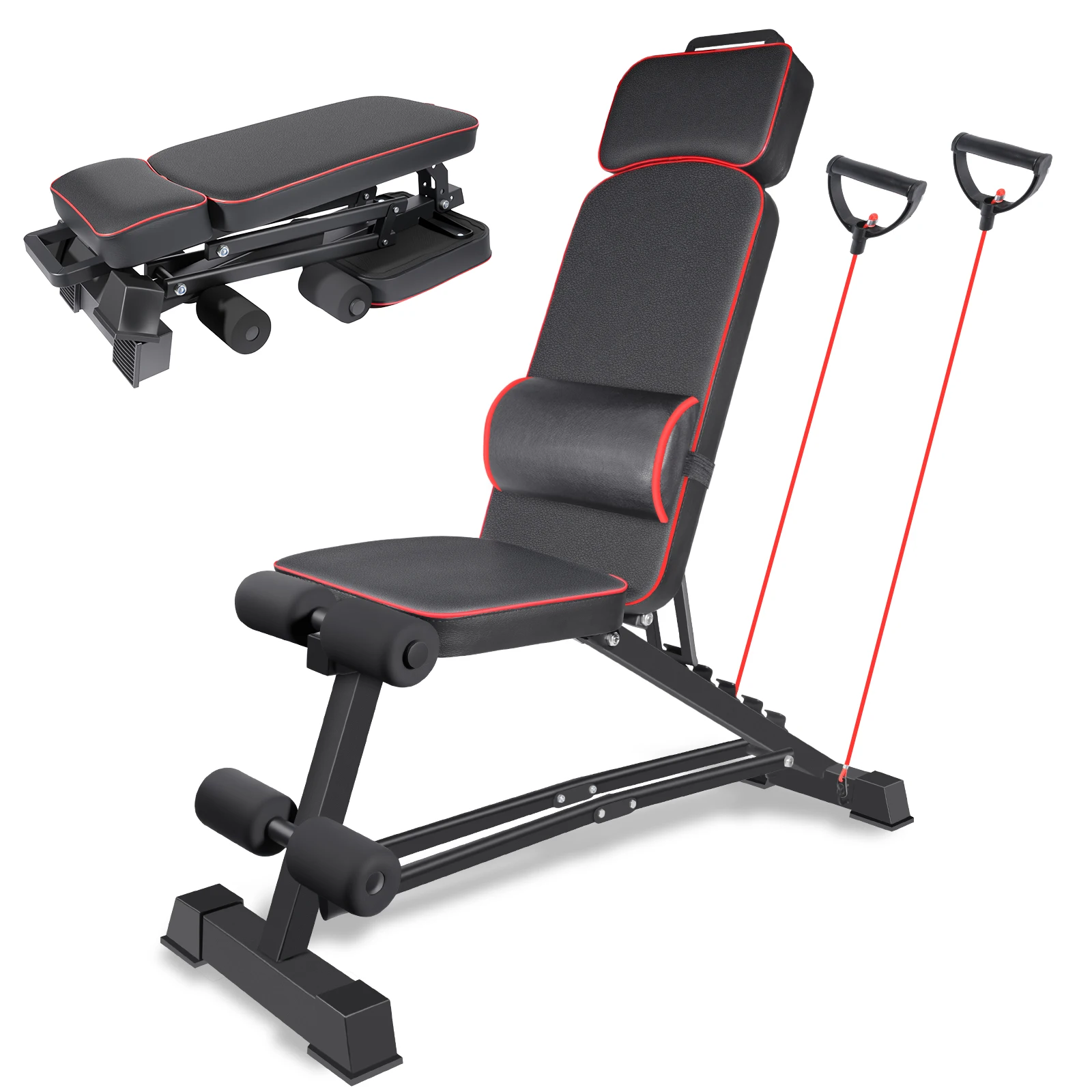 Banco de pesas para el hogar, taburete de entrenamiento multifuncional, equipo de entrenamiento de cuerpo completo, banco de pesas plegable con reposacabezas alargado