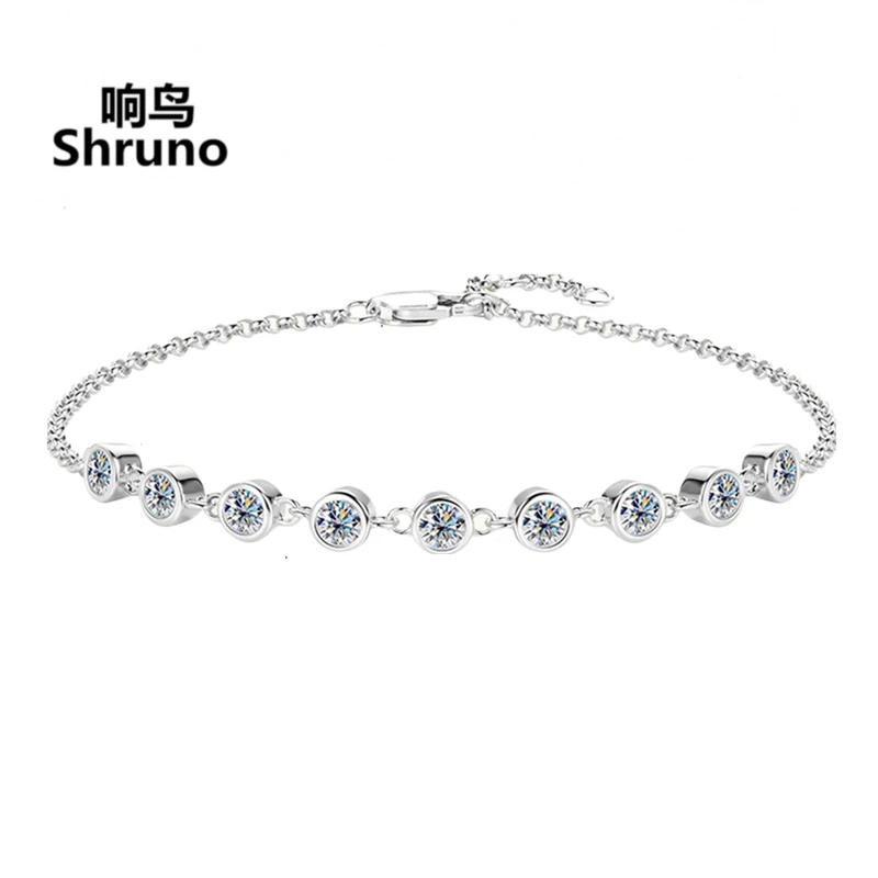 

Shruno Sterling Silver 925 DEF Color Round Moissanite Diamonds Bracelet Chain For Women Valentine's Simple Style Fine Jewelry