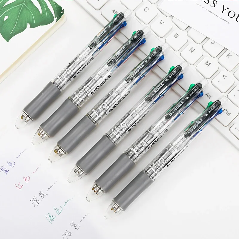 1Pc 5 In 1 Multicolor Ballpoint Pens with 4 Colors Replaceable Pen Refills 1 Automatic Pencil Lead Kawaii Stationery Top Eraser