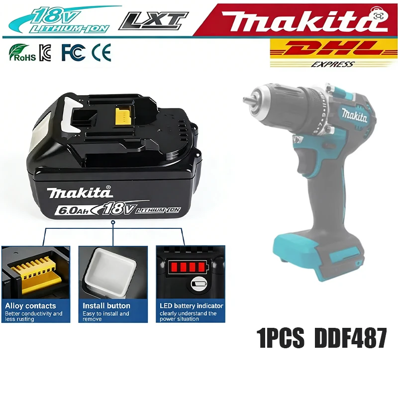 

Battery Makita DDF487 13mm brushless household 18V lithium-ion charging impact drill, high torque electric screwdriver