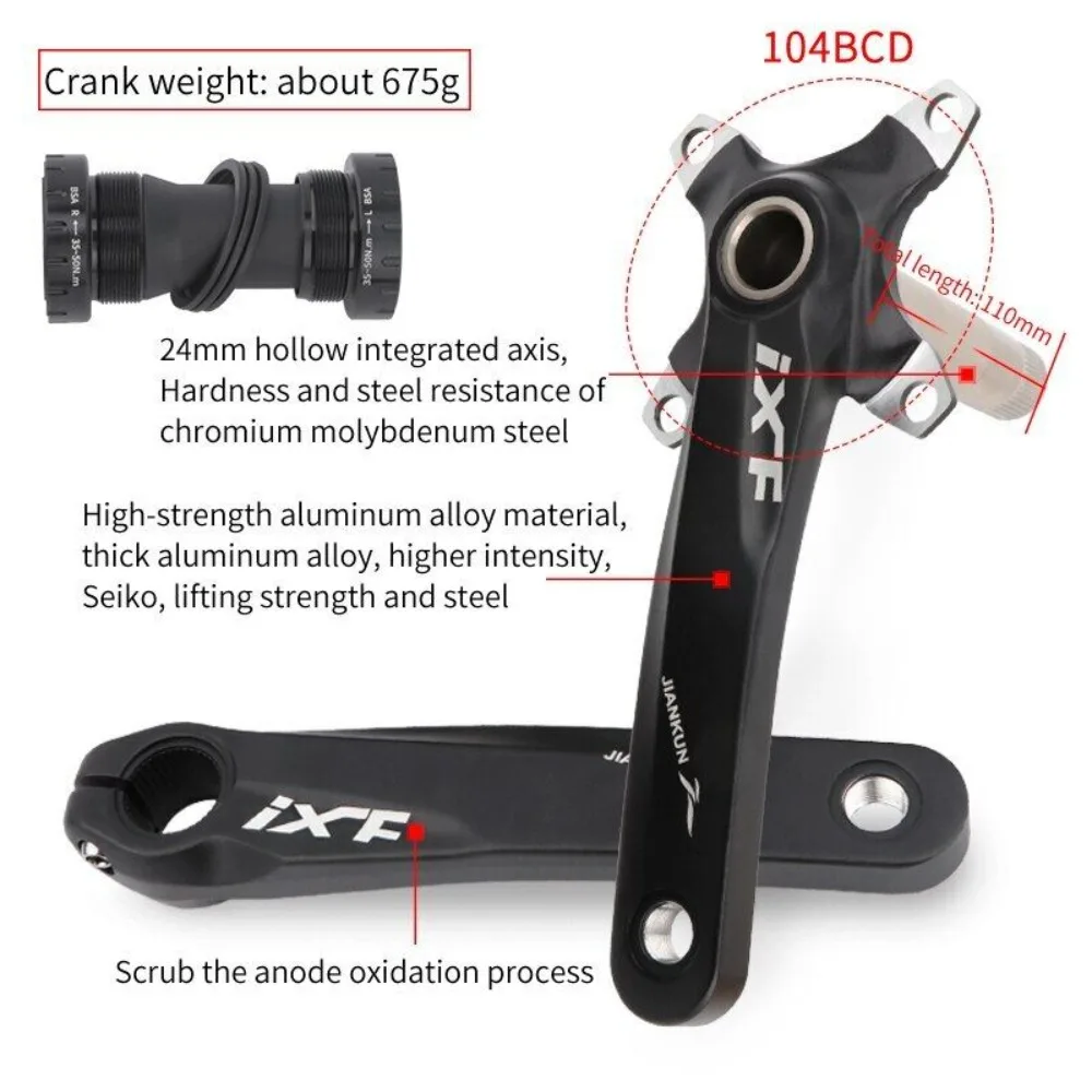 Durable IXF Bike MTB Crank 170mm 104 BCD MTB Bike Crankset Hollowtech Narrow Wide Chainring Bicycle Crank